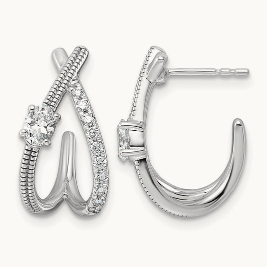 Post Fashion J-Hoop Earrings, 0.50 ct tw Lab-Grown Diamond