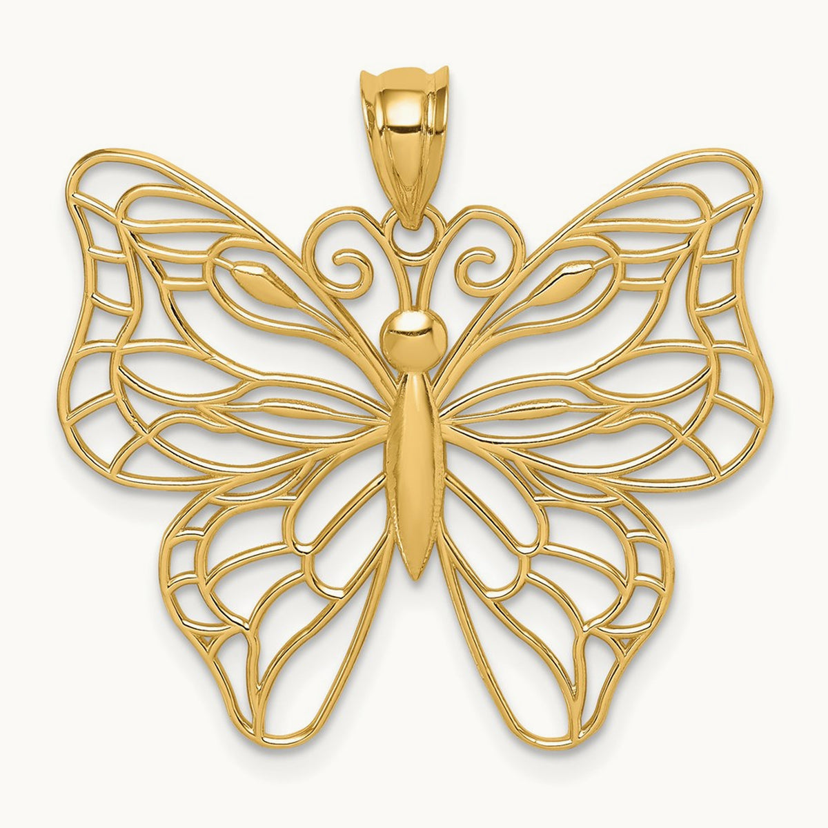Polished Large Butterfly Pendant — 14K Yellow Gold
