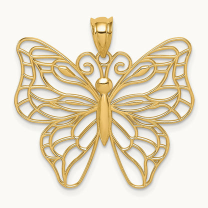 Polished Large Butterfly Pendant — 14K Yellow Gold