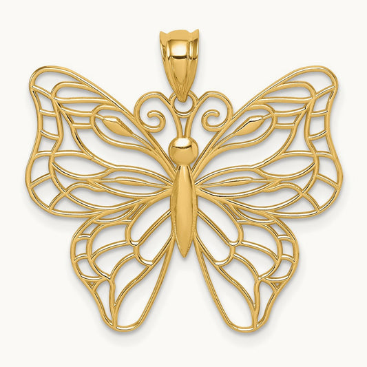 Polished Large Butterfly Pendant — 14K Yellow Gold