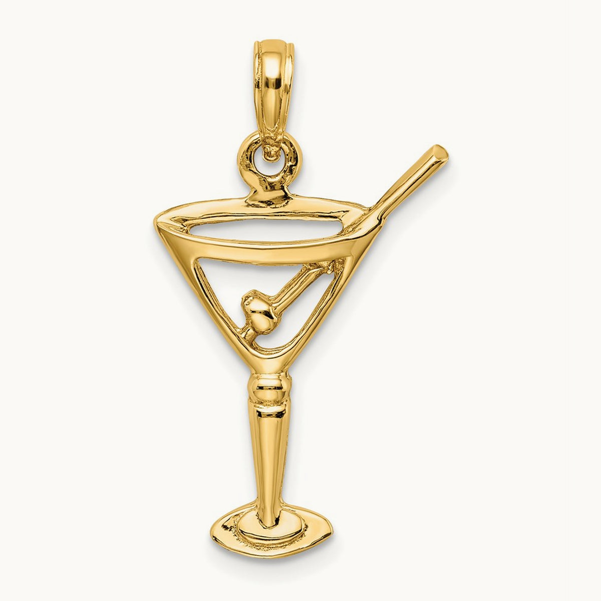 Polished Cut-Out Martini W/ Olive Charm, 14K