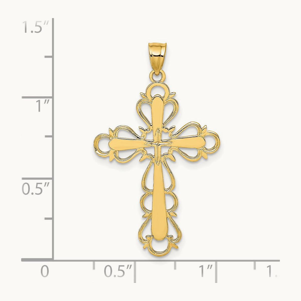 Polished Lace Trim Cross Charm, 14K