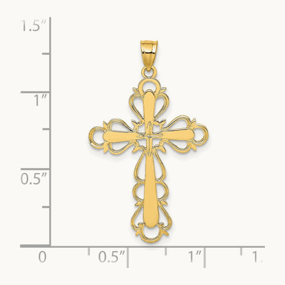 Polished Lace Trim Cross Charm, 14K