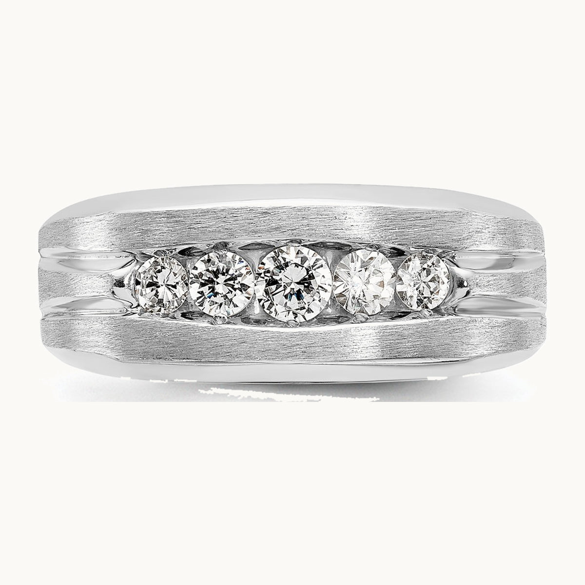 IBGoodman 14K White Gold Men's Polished and Brushed 5-Stone 1/2 Carat AA Quality Diamond Ring