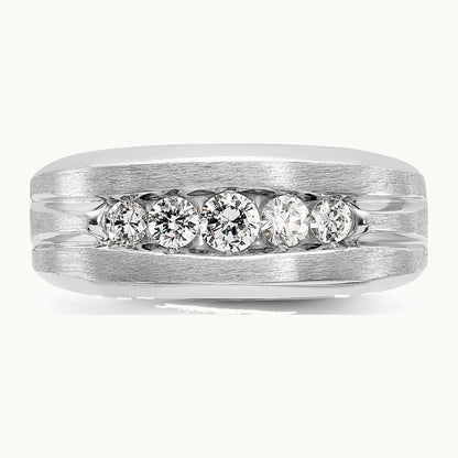 IBGoodman 14K White Gold Men's Polished and Brushed 5-Stone 1/2 Carat AA Quality Diamond Ring