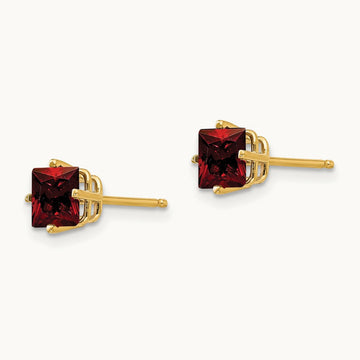 Princess Cut Garnet Earrings, 5mm, 14K