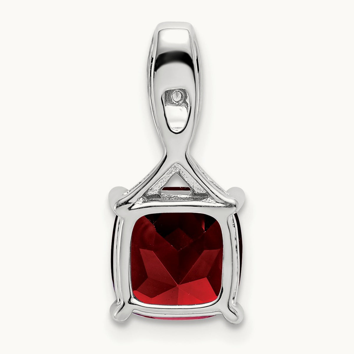 Cushion Garnet and Diamond Pendant — 14K White Gold