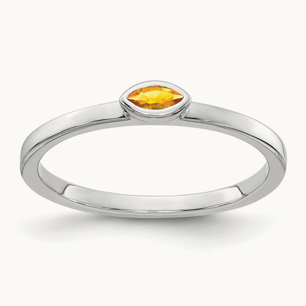 Bezel-set Marquise Citrine Ring, 14K White Gold