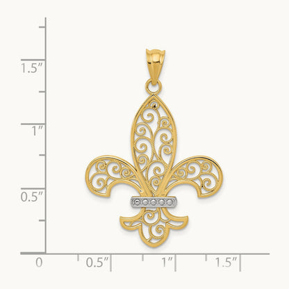 Filigree Fleur de Lis Pendant, 14K with Rhodium