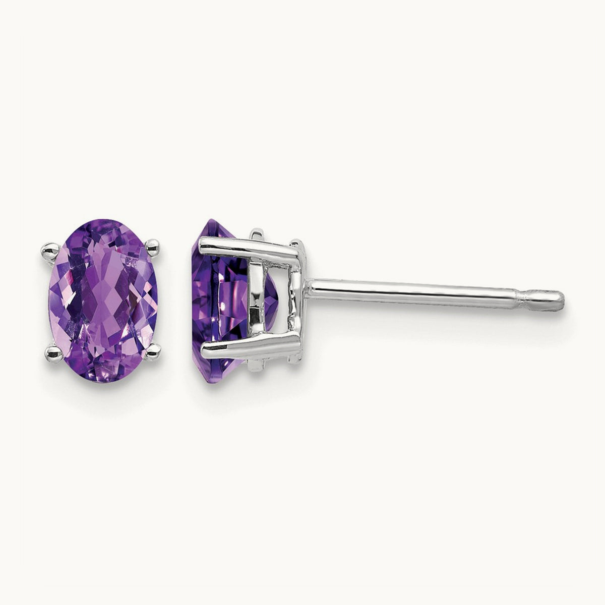 6x4mm Oval Amethyst Earrings, 14K White Gold