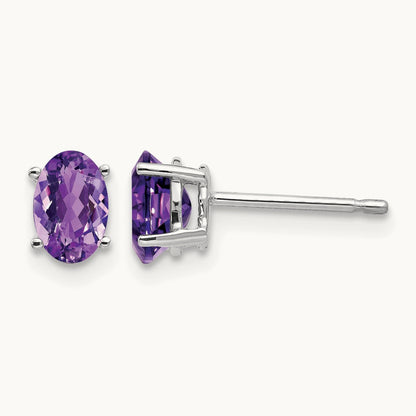 6x4mm Oval Amethyst Earrings, 14K White Gold