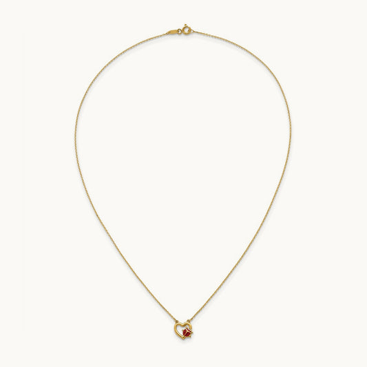 Polished Enameled Lady Bug with Heart 17in Necklace, 14K