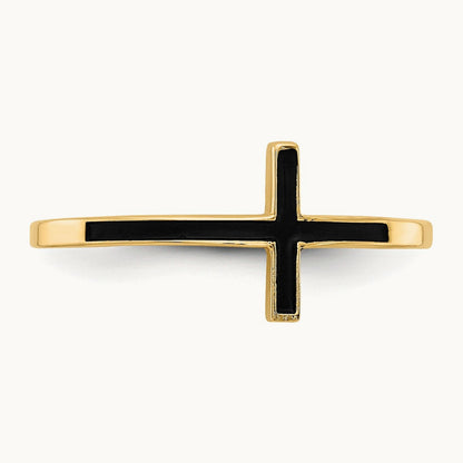 Antiqued Sideways Cross Ring — 14K Yellow Gold