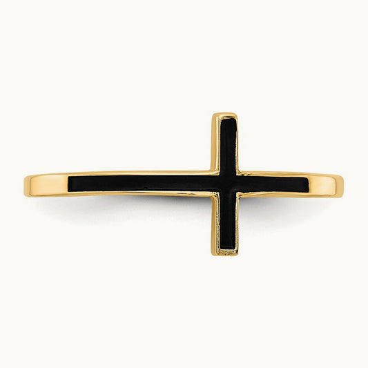 Antiqued Sideways Cross Ring — 14K Yellow Gold