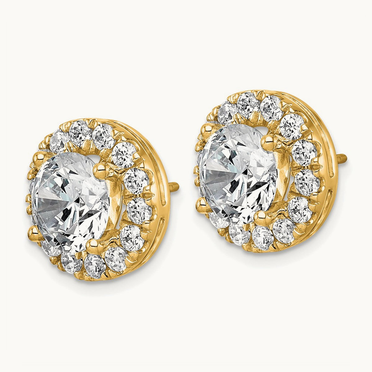 Round Halo Post Earrings, 0.50-7.50 ct tw Lab-Grown Diamond — 7 5/8 ct, 14K Yellow Gold