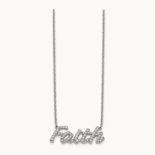 Diamond Faith 18 inch Necklace, 14K White Gold
