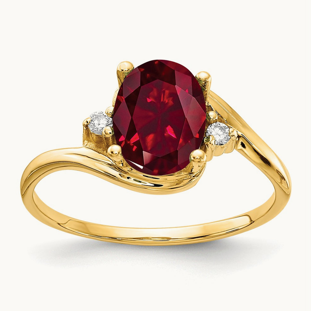 8x6mm Oval Created Ruby AA Diamond ring, 14K