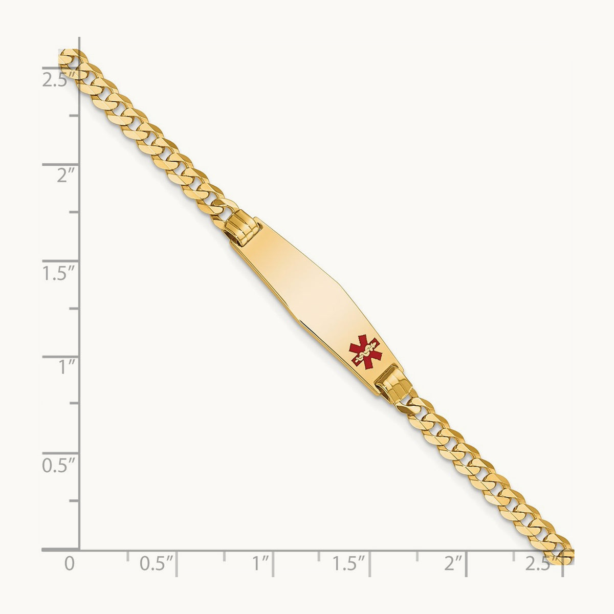 Medical Soft Diamond Shape Red Enamel Curb Link ID Bracelet, 14K