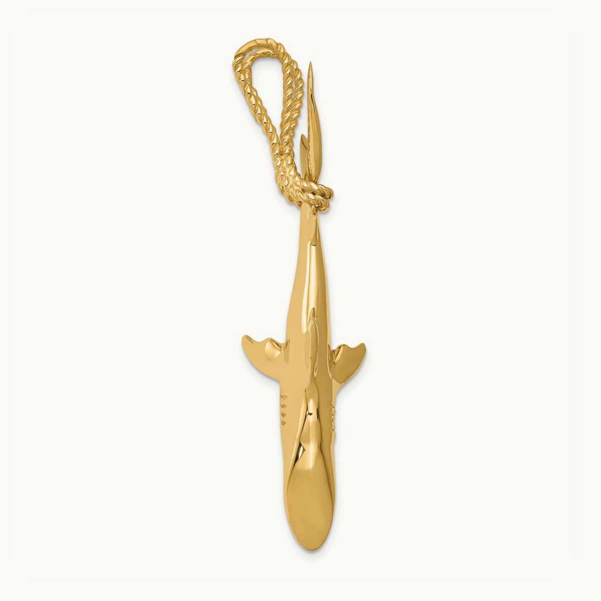 Hollow Polished 3-D Hanging Shark Pendant, 14K