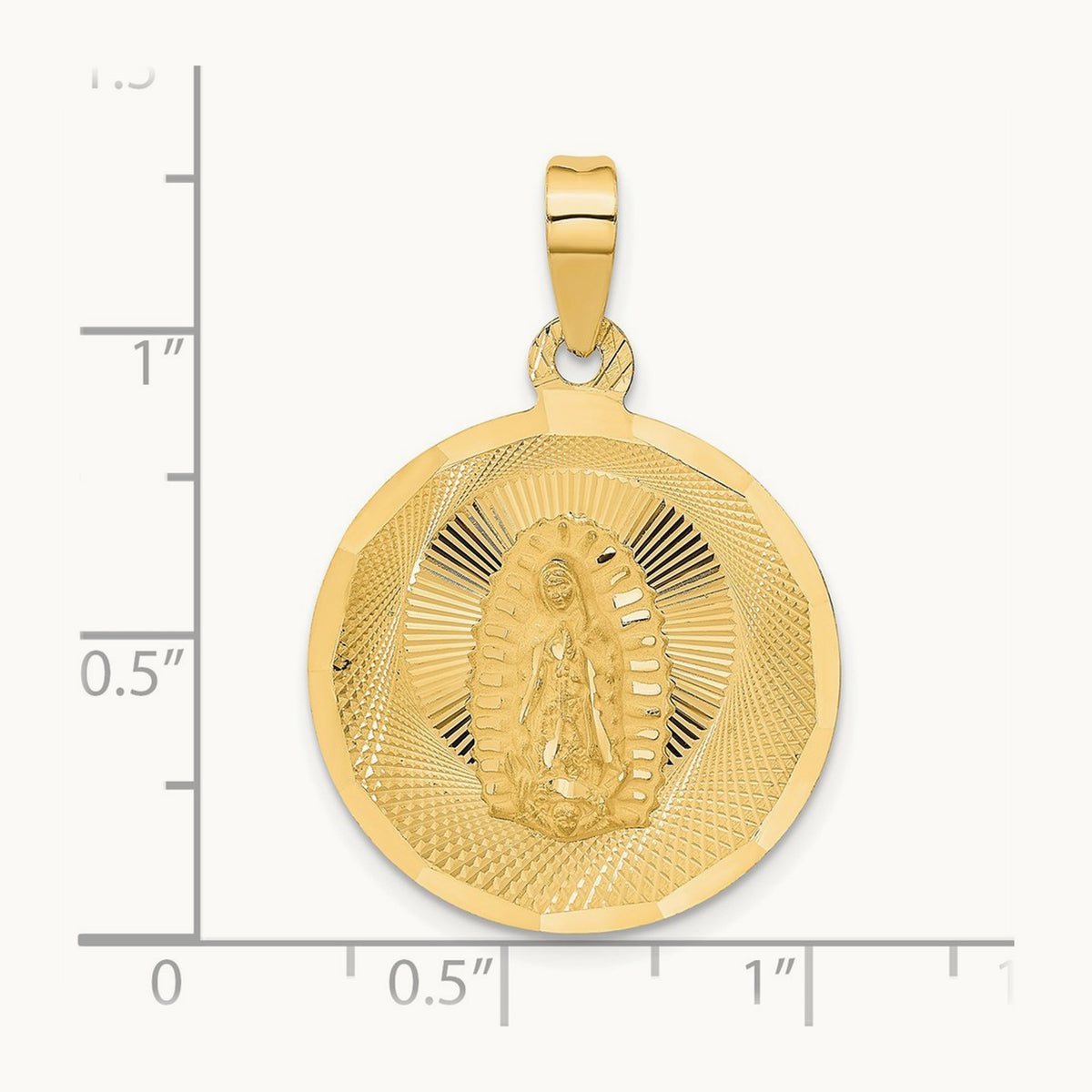 Polished Diamond-cut Lady Of Guadalupe Circle Pendant — 14K Yellow Gold, 33mm