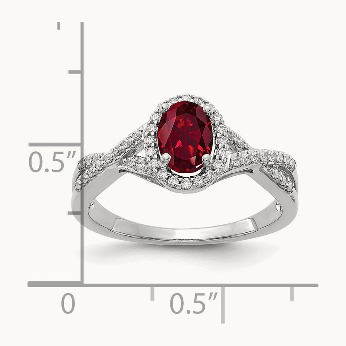 Created Ruby Oval Halo Ring, 0.20 ct tw Lab-Grown Diamond — 14K White Gold