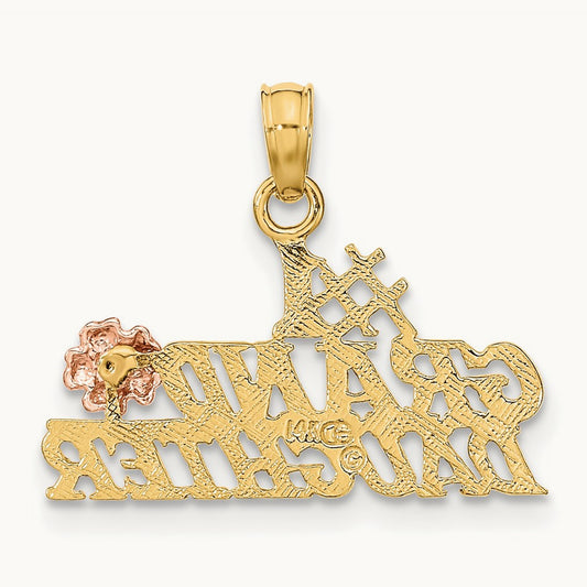 #1 GRANDDAUGHTER w/ Flowers Charm, 14K Two-tone
