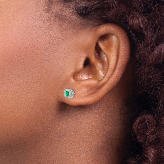 Emerald and Diamond Earrings — 14K White Gold