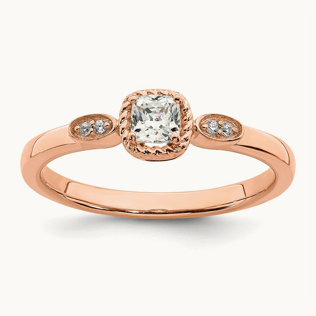 Gold Petite Rope Edge Cushion Ring — 14K Rose Gold, 7