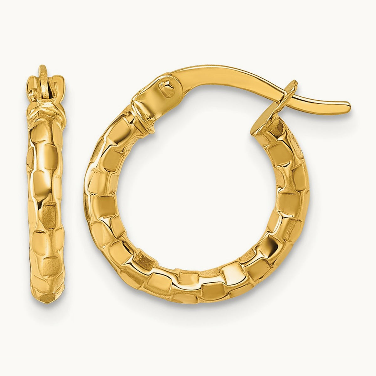 Polished Textured Hoop Earrings — 14mm