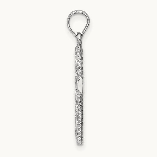 Polished Braided Cross Pendant — 14K White Gold