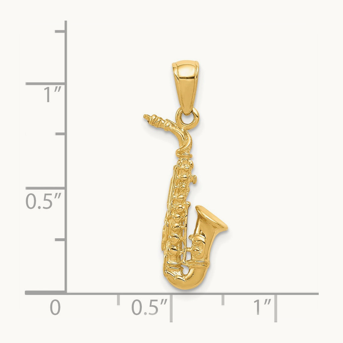 3-D Saxophone Pendant — 14K Yellow Gold