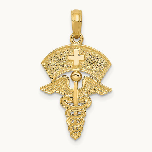 Caduceus w/Nurses Cap Pendant, 14K