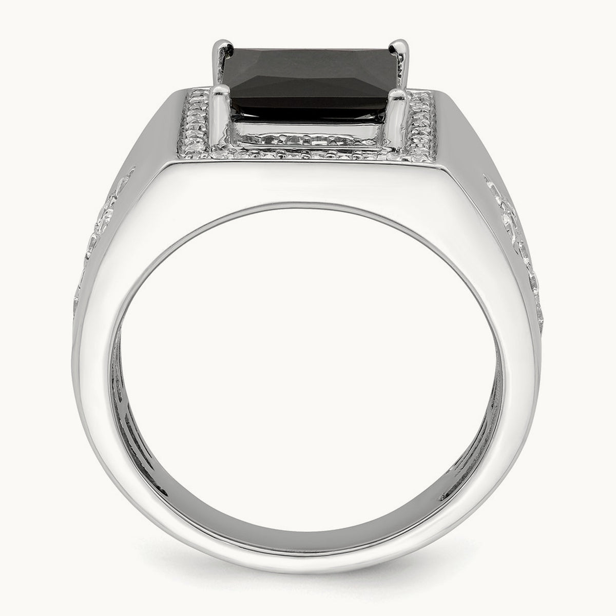 Onyx and Diamond Cross Men's Ring — 14K White Gold, 10