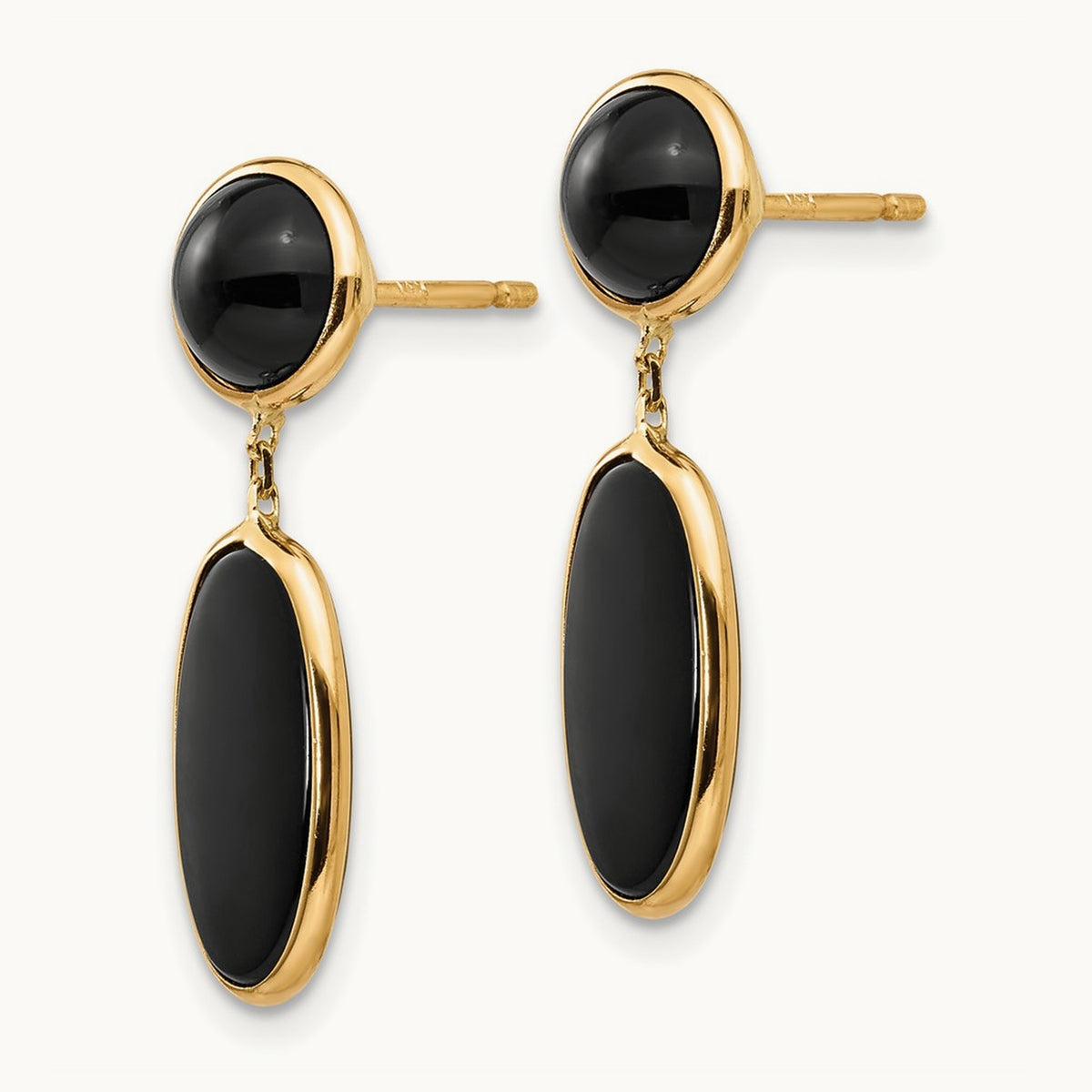 Onyx Oval Dangle Post Earrings — 14K Yellow Gold