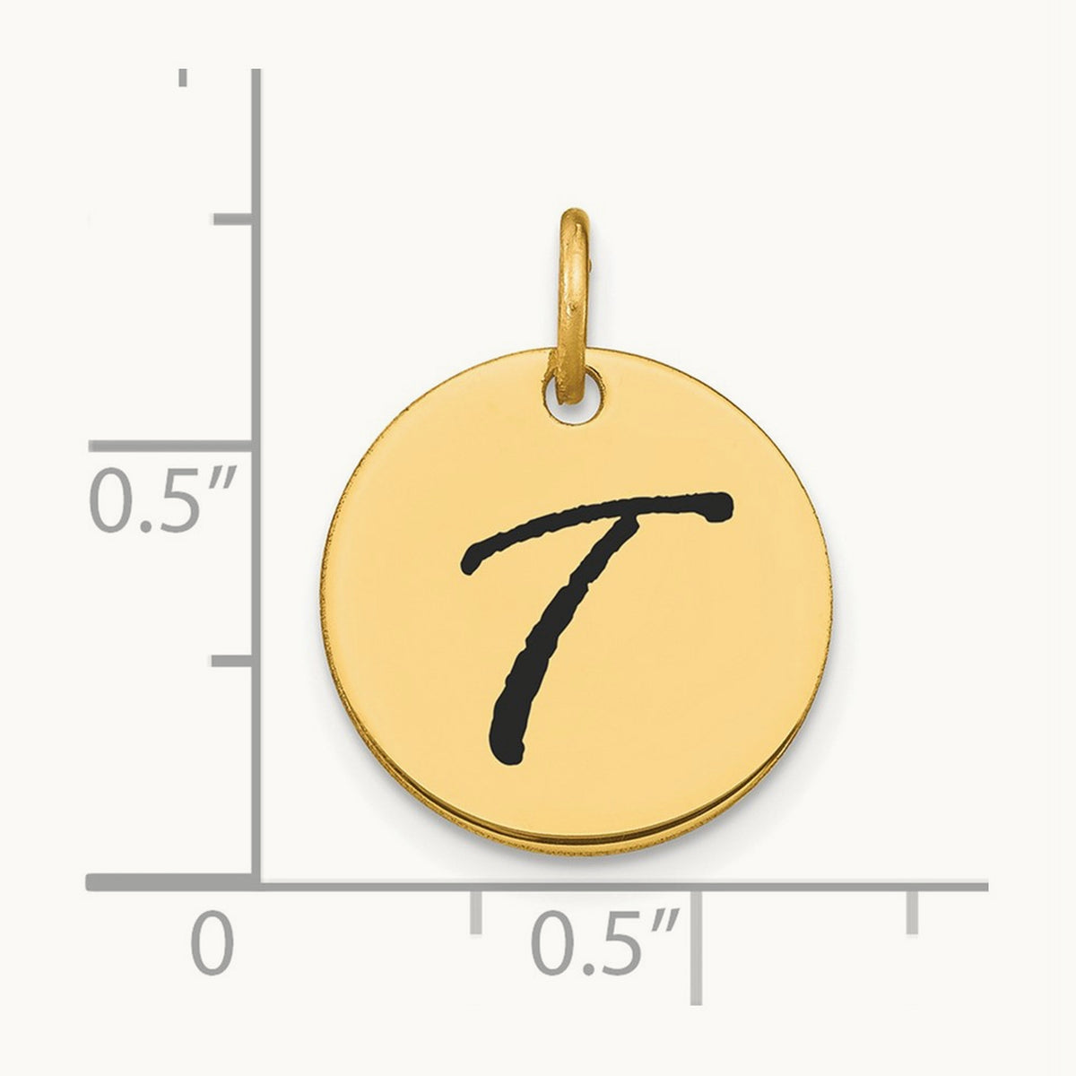 Polished Black Enamel Initial Disk Charm — 14K Yellow Gold, T