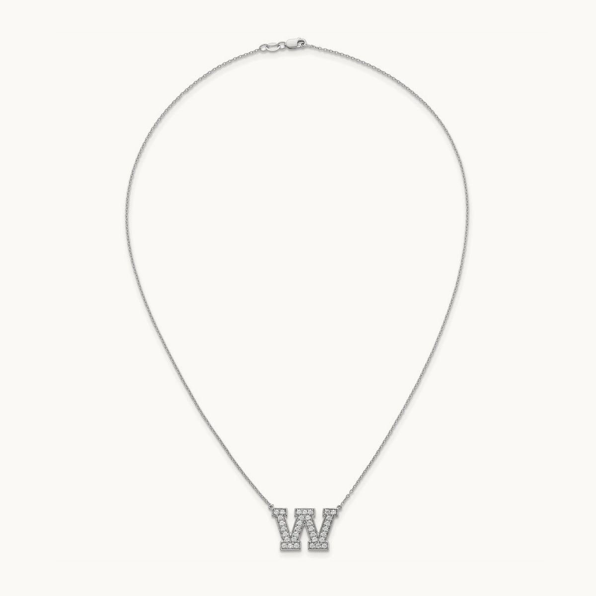 Initial Necklace — 14K White Gold, W, 3/4 ct