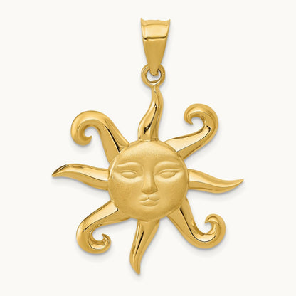 Satin and Polished Sun Pendant, 14K