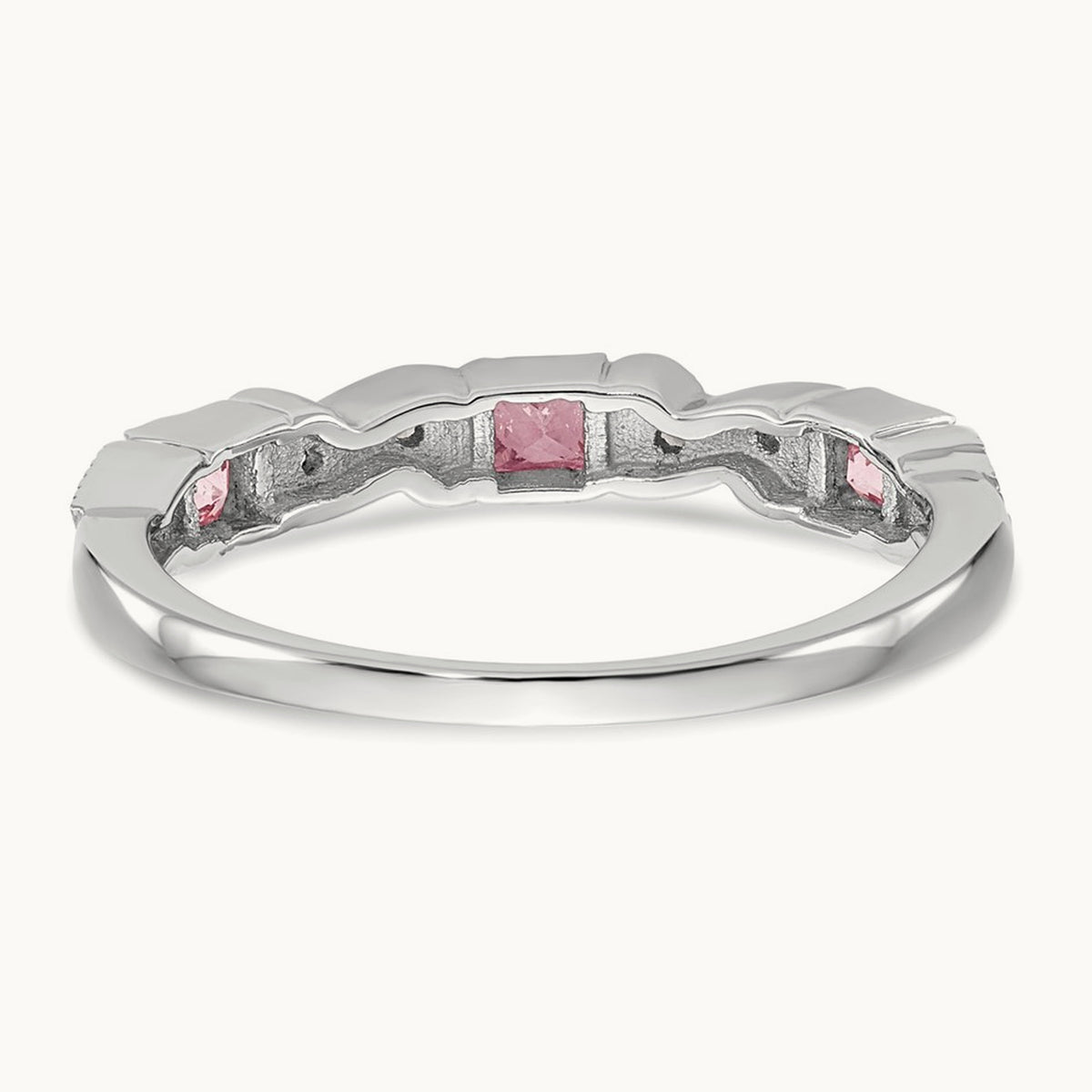 Diamond w/Pink Sapphire Band, 14K White Gold