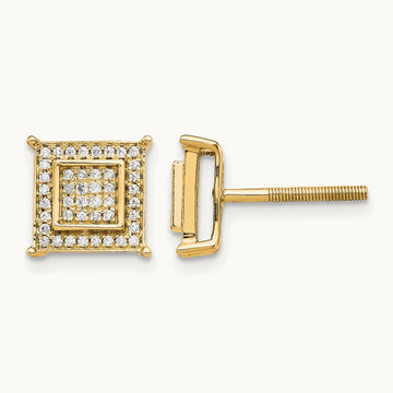 Diamond Small Double Square Bezel Post Earrings — 14K Yellow Gold