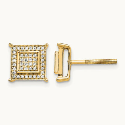 Diamond Small Double Square Bezel Post Earrings — 14K Yellow Gold
