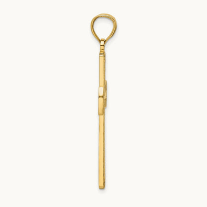 Polished Beaded Cross Pendant, 14K