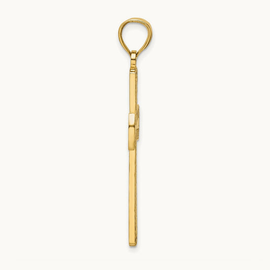 Polished Beaded Cross Pendant, 14K