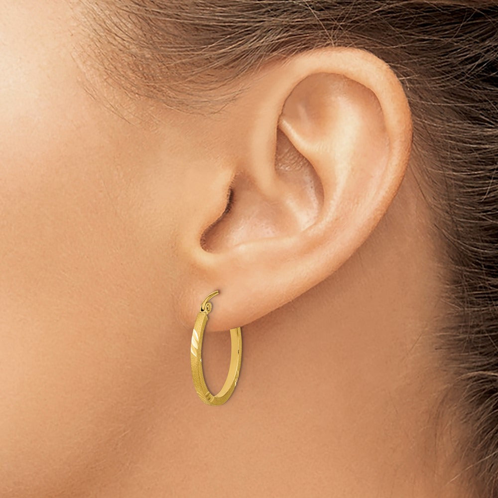 Satin Diamond-cut Square Tube Hoop Earrings — 14K Yellow Gold, 20mm