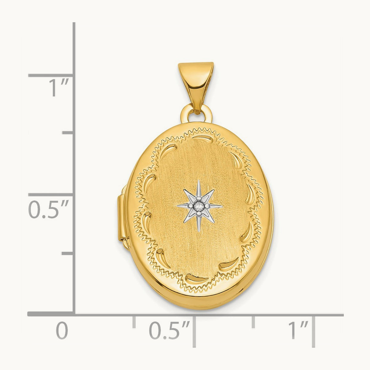 Brushed Diamond Star Oval Locket — 14K Two-Tone Gold