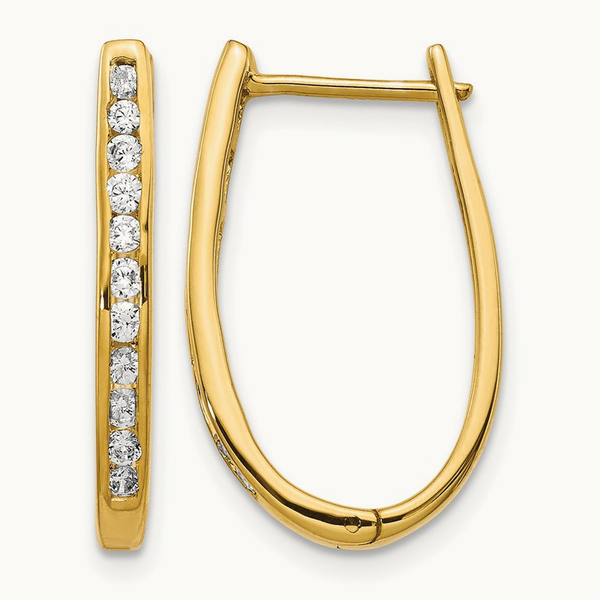 Diamond Oval Hinged Hoop Earrings — 14K Yellow Gold, 13mm