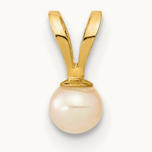 3- Pink Round Freshwater Cultured Pearl Pendant, 14K Gold