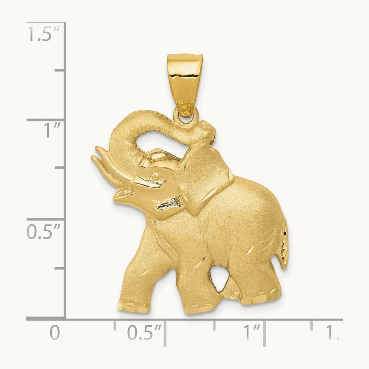 Solid Satin Diamond-cut Open-Backed Elephant Pendant, 14K