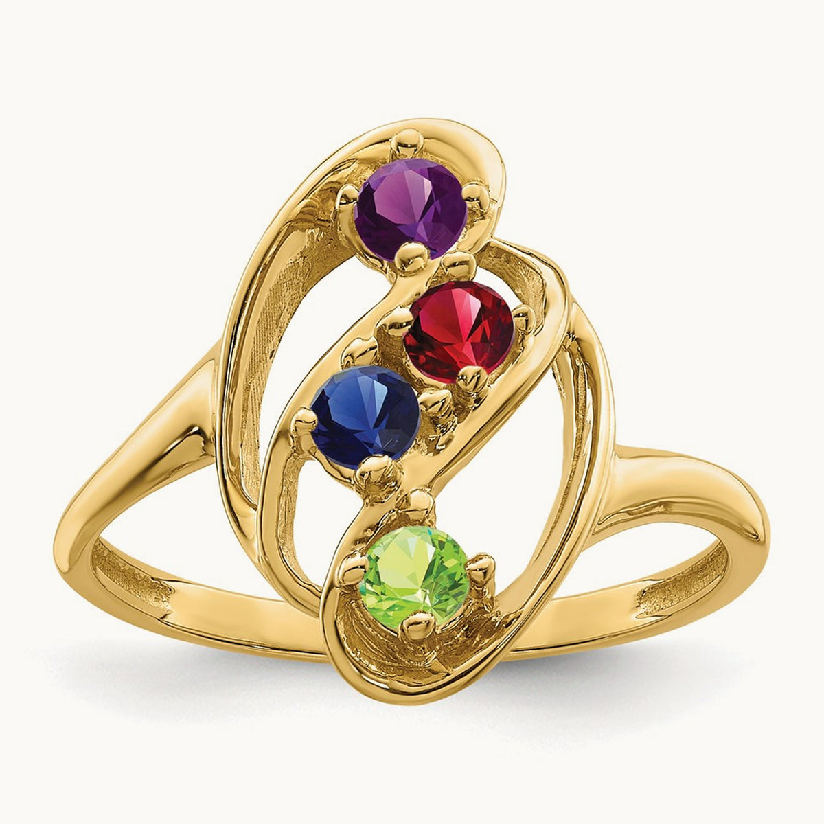 Genuine 4 Stone Mother's Ring, 14K