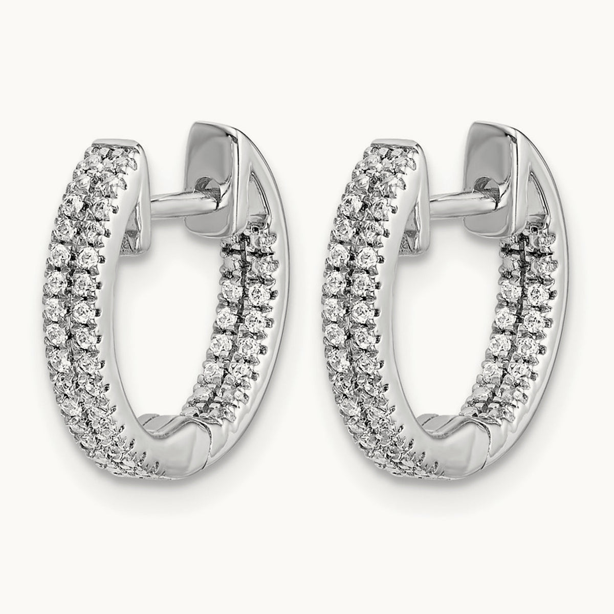 14K White Gold In/Out Diamond Hinged Hoop Earrings