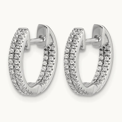 14K White Gold In/Out Diamond Hinged Hoop Earrings